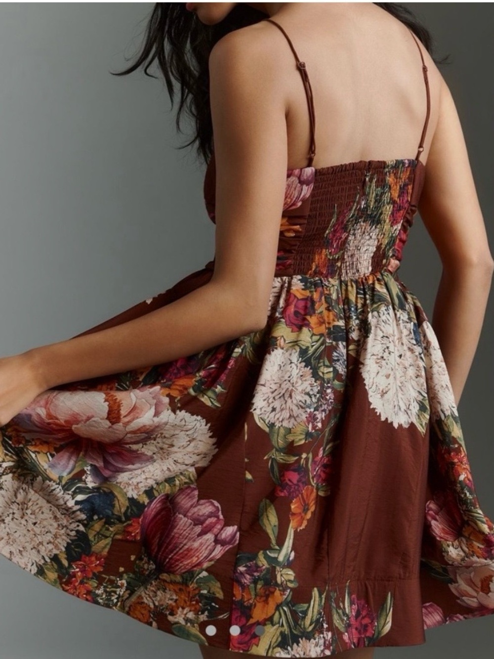 Anthropologie Brown Floral Mini Dress - Picture 2 of 8